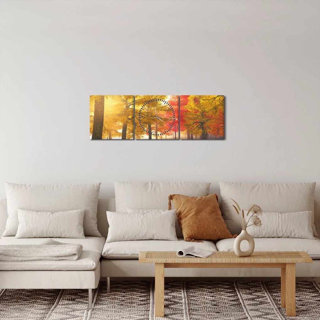 Obraz jesenných stromov (s hodinami) (90x30 cm)