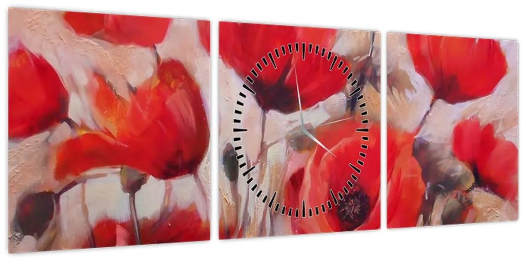 Obraz - Vlčie maky (s hodinami) (90x30 cm)