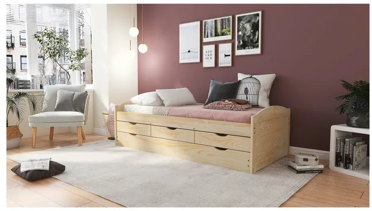 Inter Link Funkčná posteľ s 3 zásuvkami (Marinella – prírodná) (100161881)