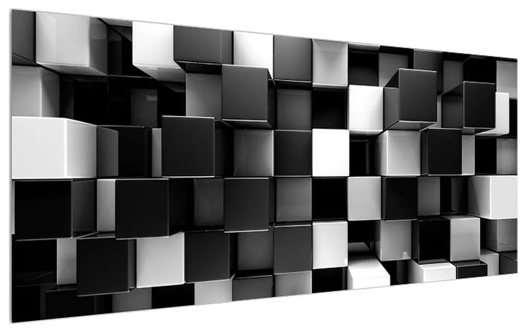 Abstraktný čiernobiely obraz - kocky (120x50 cm)