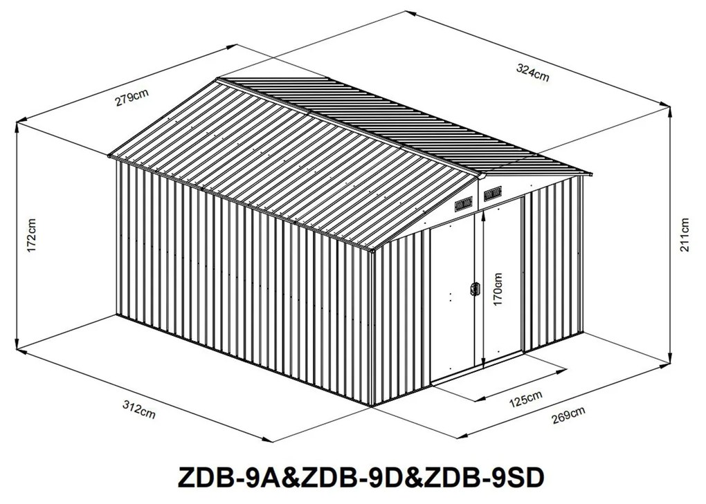 Záhradný domček BestBerg ZDB-9A / 9 m² / 279 x 324 x 211 cm / šedá