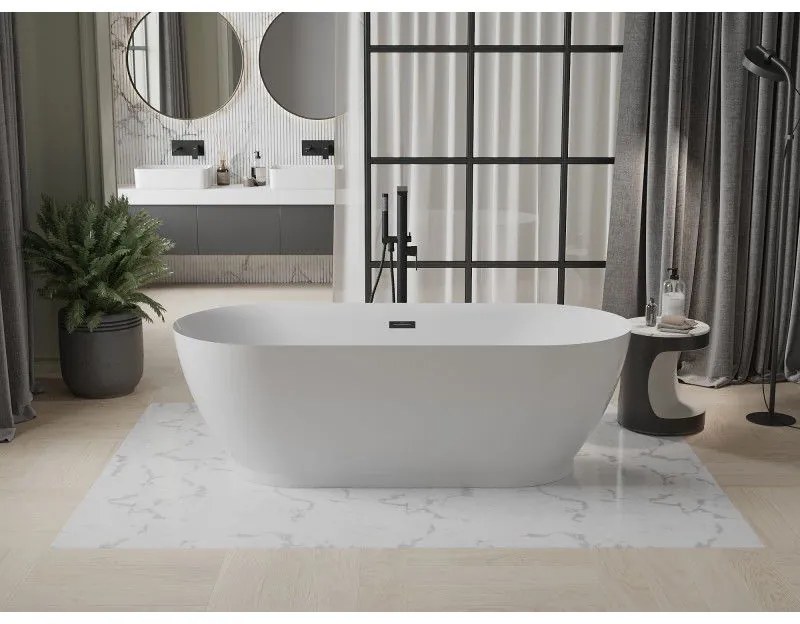 Mexen Roxy, voľne stojaca vaňa 180 x 85 cm, biela, čierny matný prepad, 51201808500-70