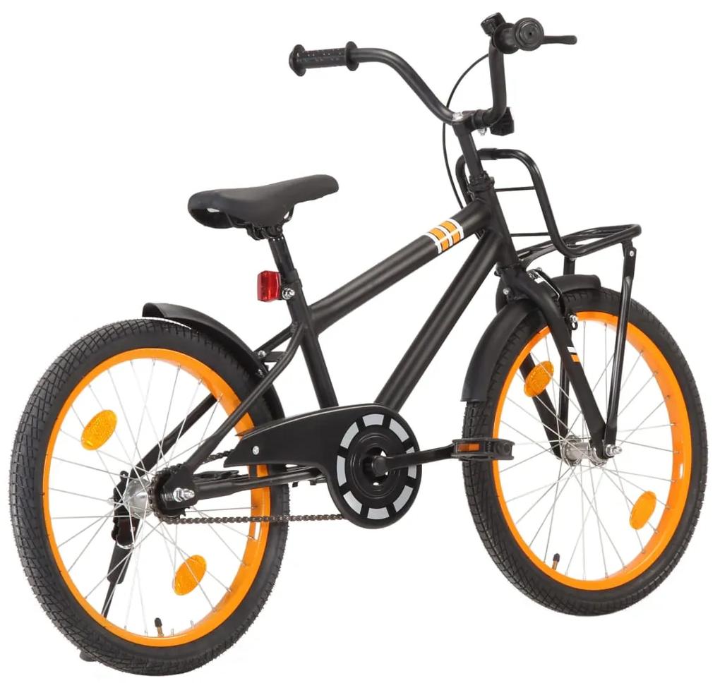 vidaXL Detský bicykel s predným nosičom čierny a oranžový 20 palcový