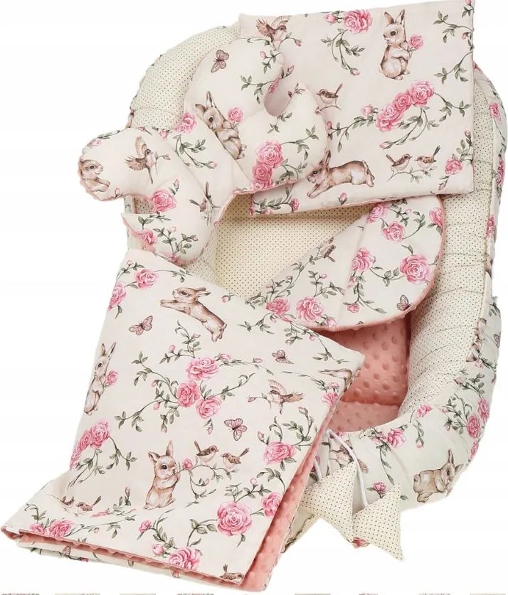 Obojstranné hniezdočko (kokon) pre bábätko - BABYMAM PREMIUM set 7v1 - Tajomná záhrada s marhuľovou minkou