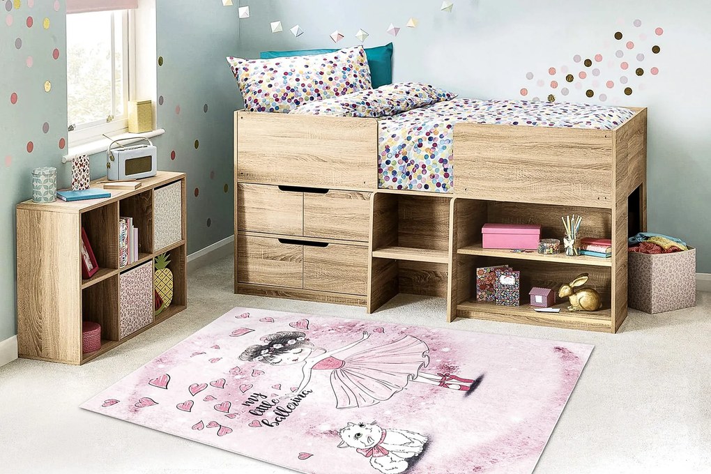 BAMBINO Detský prateľný koberec Balerína - ružový,