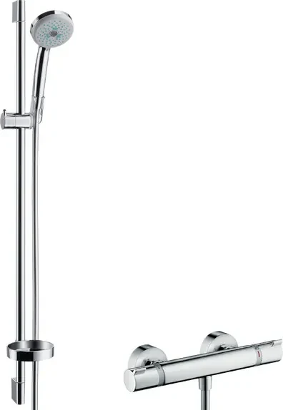 Hansgrohe Croma 100, Multi sprchová súprava na stenu s termostatom Ecostat Comfort a sprchovou tyčou 90 cm, chrómová, HAN-27085000