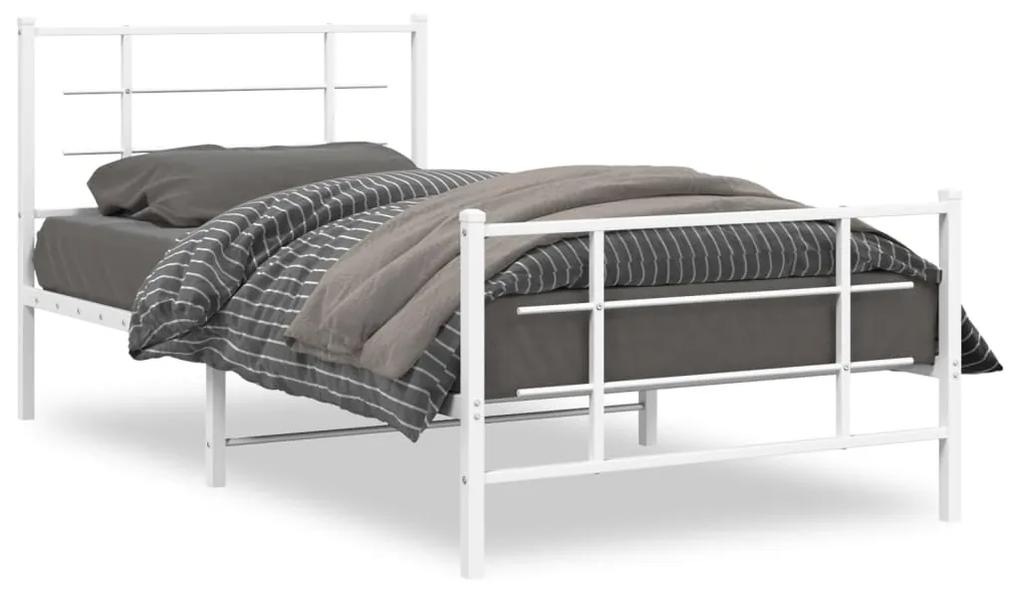 Kovový rám postele s čelom a podnožkou biely 107x203 cm 355624