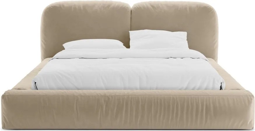 Béžová čalúnená dvojlôžková posteľ s úložným priestorom s roštom 160x200 cm Martina – Micadoni