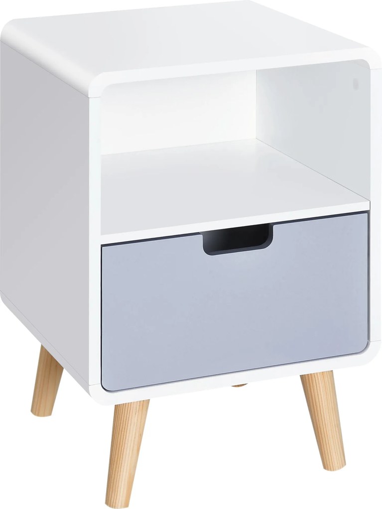 HOMCOM Škandinávsky Nočný Stolík 40D x 38Š x 58V cm s Vaňou + Priestorom v Bielej, Modro-Sivej a Drevenej Farbe | Aosom