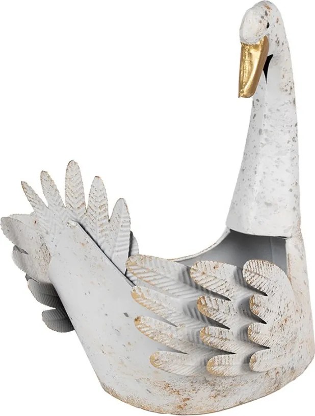 Biela antik kovová dekorácia / květináč Labuť - 44*26*43 cm