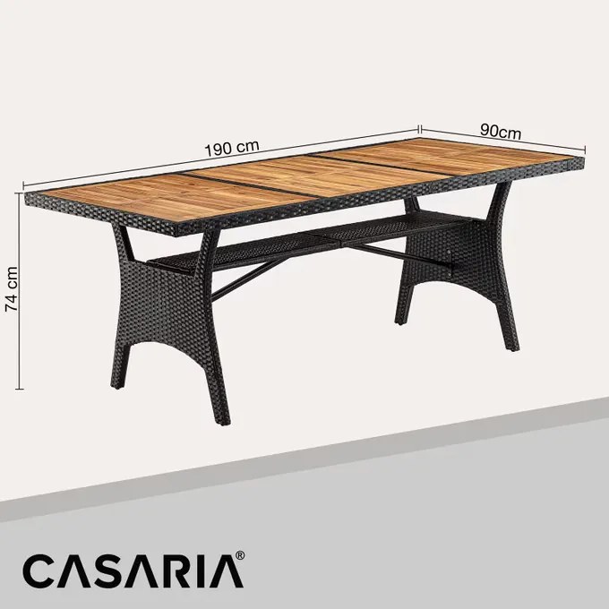 InternetovaZahrada Ratanový stôl Takeo 190x90x74 cm - čierna/agát