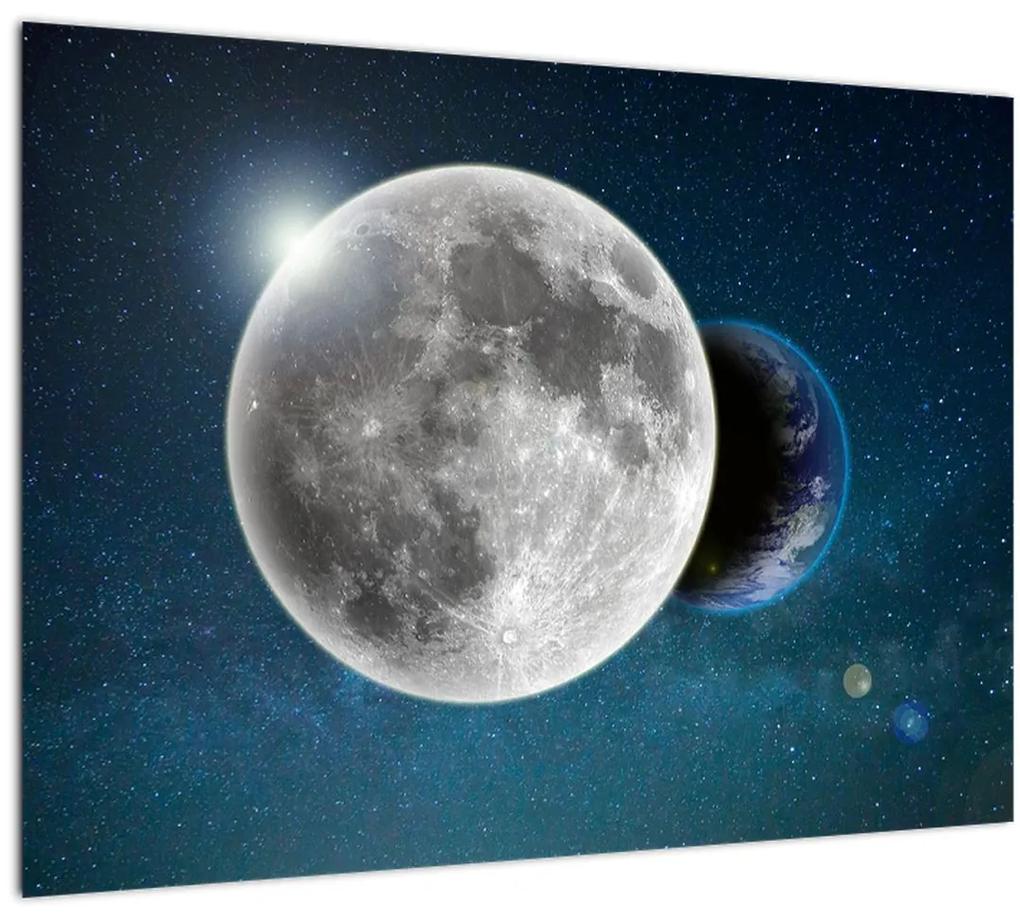Sklenený obraz - Zem v zákryte Mesiaca (70x50 cm)