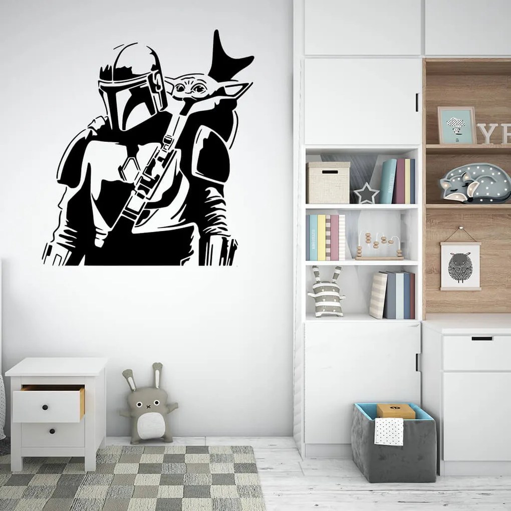 Veselá Stena Samolepka Mandalorian a Grogu Farba: modrá, Veľkosť: 80 x 89 cm