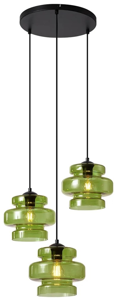 Retro závesná lampa čierna so zeleným sklom 3-svetlá - Denise