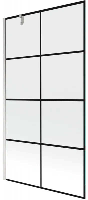 Mexen Next, 1-krídlová vaňová zástena 100 x 150 cm, 6mm číre sklo - čierny vzor, oceľová, 895-100-000-00-77-97