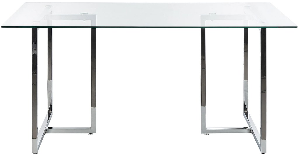 Jedálenský stôl so sklenenou doskou 160 x 90 cm strieborný ENVIA Beliani