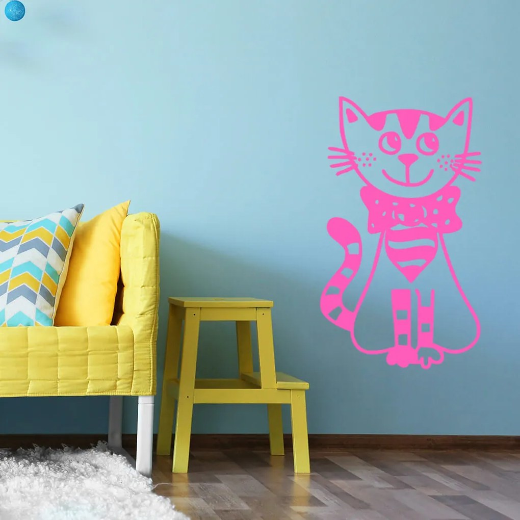Veselá Stena Samolepka Kocúr s mašľou Farba: bílá, Veľkosť: 100 x 59 cm