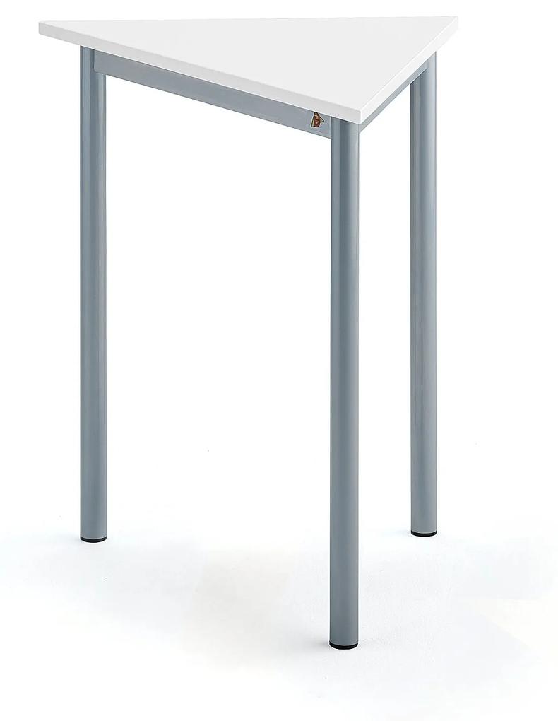 Stôl SONITUS TRIANGEL, 700x600x720 mm, HPL - biela, strieborná
