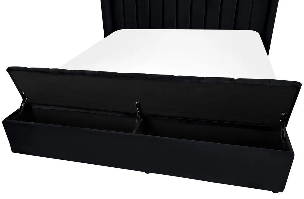 Zamatová posteľ s úložným priestorom 160 x 200 cm čierna NOYERS Beliani