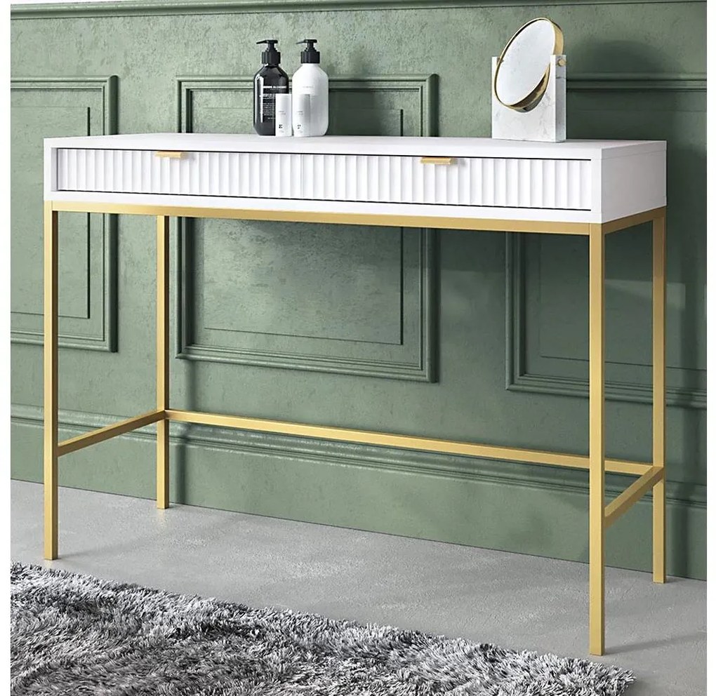 Konzolový stolík NOVA 77x104 cm biela/zlatá