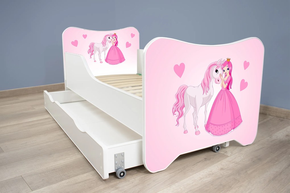 TOP BEDS Detská posteľ Happy Kitty 140x70 Princezná a kôň so zásuvkou