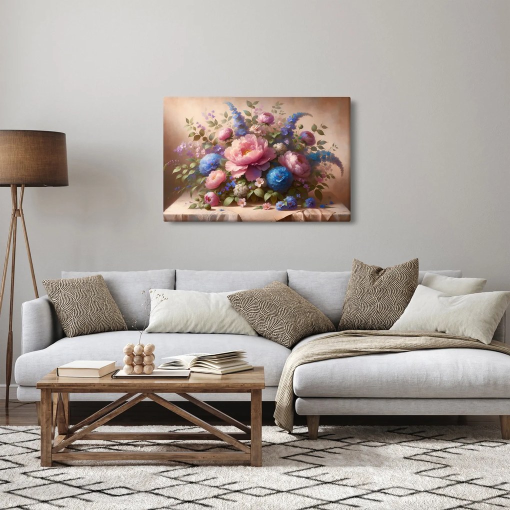 Obraz - Stôl plný kvetov (90x60 cm)