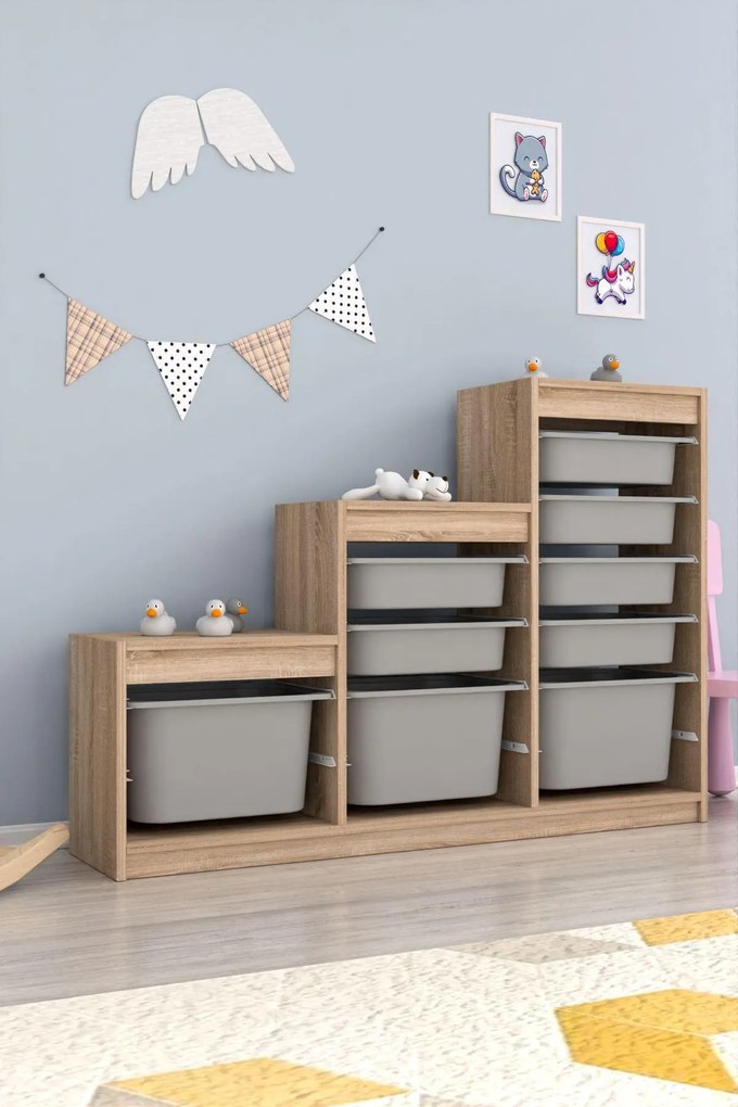 Organizér na hračky Dremonka 9 (dub sonoma + sivá). Akcia -20%. Vlastná spoľahlivá doprava až k Vám domov. 1124324