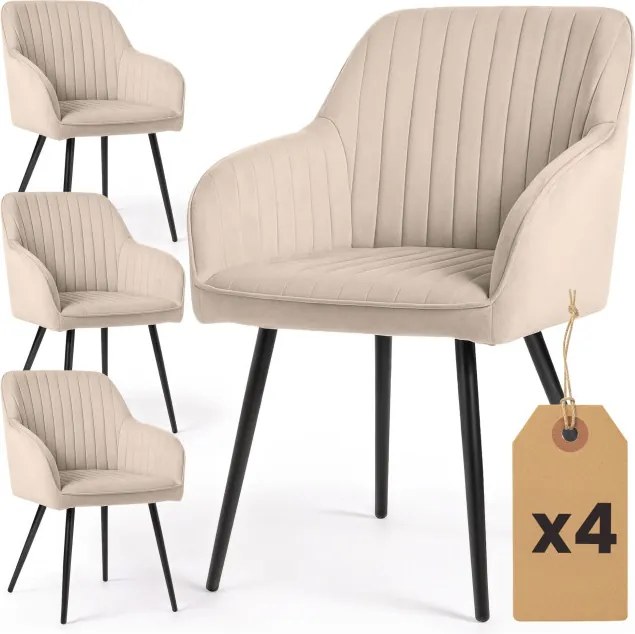 Sada štyroch jedálenských stoličiek FLORENCE zamatové, béžové / čierne nohy (4 ks)