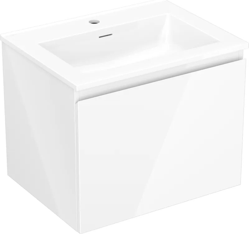 Mexen Orio, kúpeľňová skrinka 60 cm s umývadlom Otis, 1 zásuvka, biela lesklá, 91A10-06047-1-BF00-W18M00