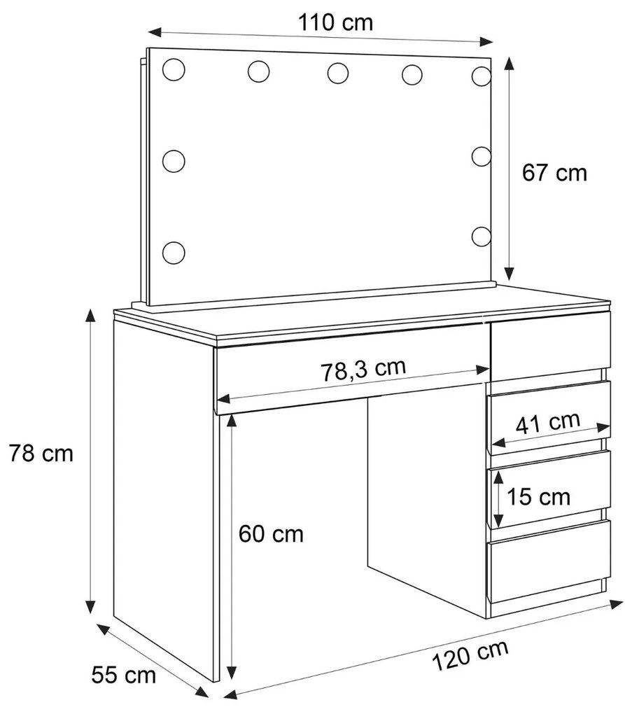 TOALETNÝ STOLÍK NESSIE ELITE 2 BIELY LESK + ZLATÝ