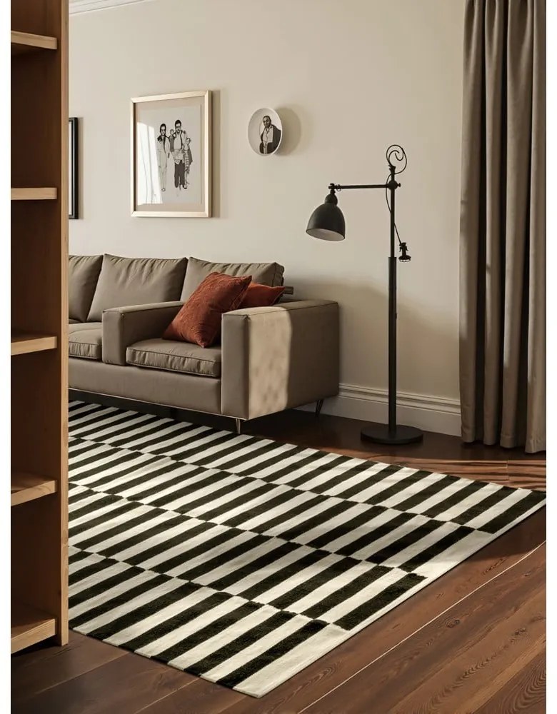 Čierno-biely obojstranný ručne tkaný vlnený koberec 200x300 cm Donna – Hanse Home