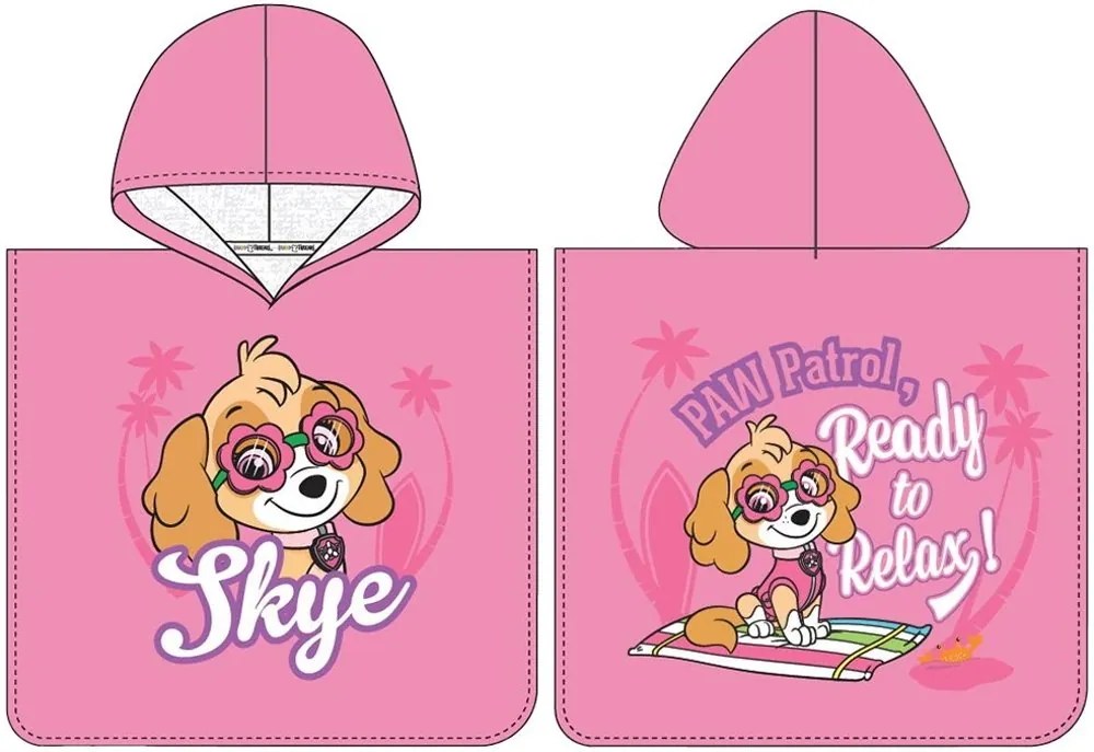 Dievčenské plážové pončo Labková patrola - motív Ready to relax! - 100% bavlna - 50 × 115 cm - pre deti od 3 do 6 rokov