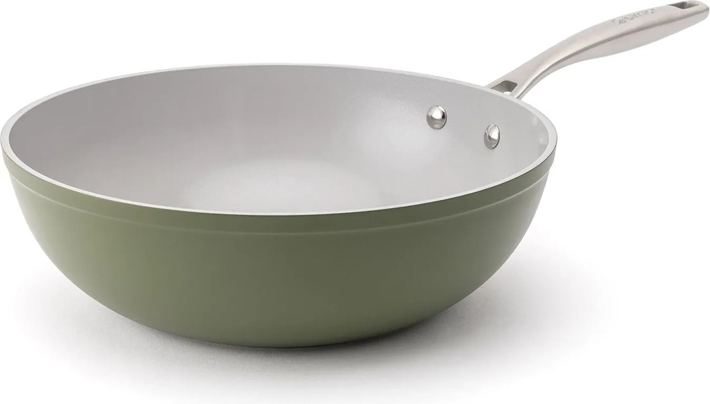 Elmich Nepriľnavá keramická panvica wok Zen Ø 28 cm – olivovozelená