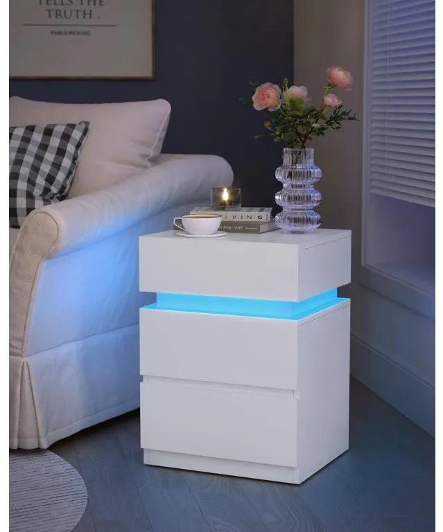 Noční stolek s LED osvětlením Defro bílý