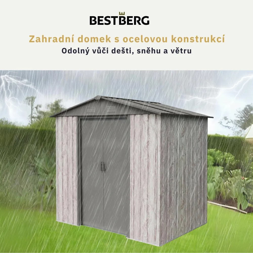 Záhradný domček BestBerg ZDB-2SD / 2,5 m² / 194 x 131 x 184 cm / biele drevo / sivá