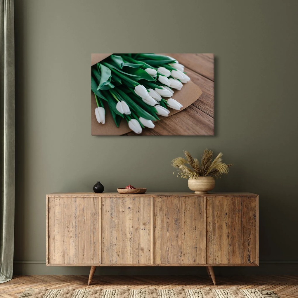 Obraz kytice bielych tulipánov (90x60 cm)