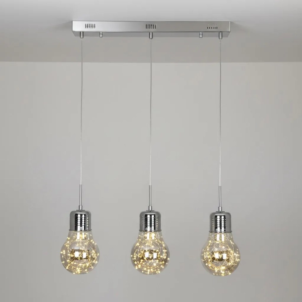 Závesné svietidlo Bulb 3, chrómové telo svietidla, ch