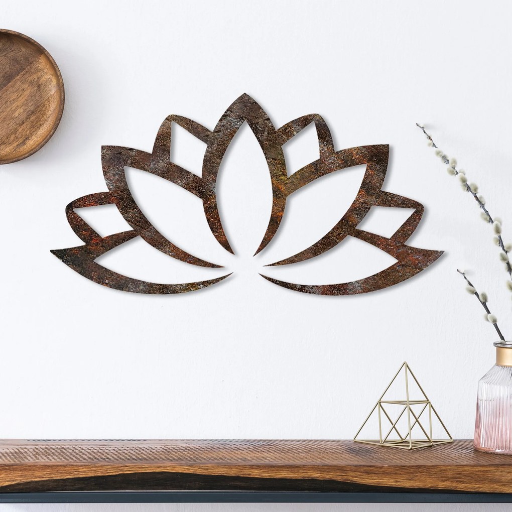 Nástenná kovová dekorácia Hrdzavá Lotus viacfarebná