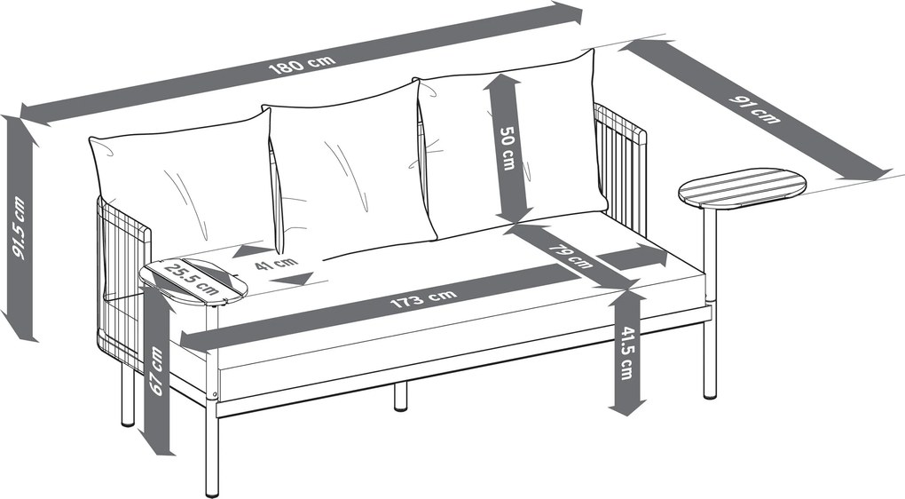Záhradná pohovka s 2 otočnými stolíkmi