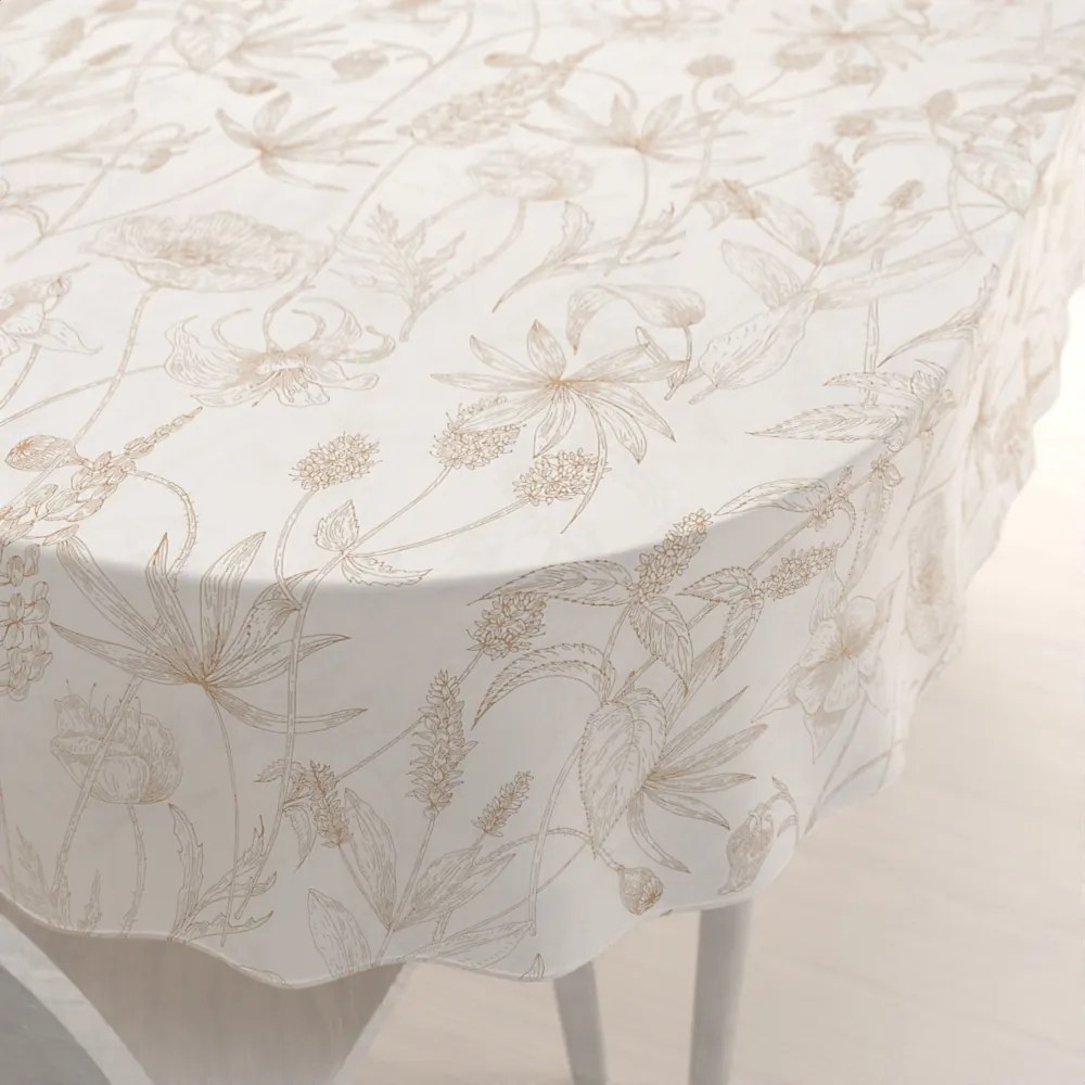 Biante Bavlnený oválny obrus Sandra SA-425 Hnedé listy na smotanovom 100x140 cm