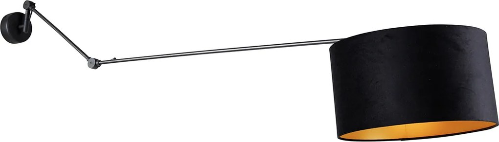 Nástenná lampa čierna s čiernym zamatovým tienidlom 35 cm nastaviteľná - Blitz