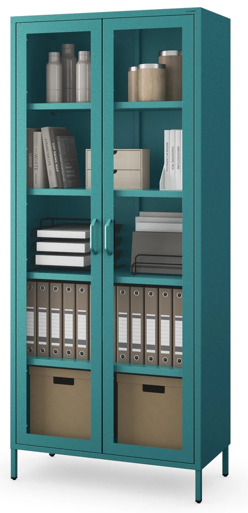 Vitrína ANGELO, 800 x 1850 x 450 mm, Modern: morská modrá