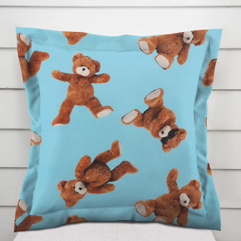 Biante Detská bavlnená obliečka na vankúš s lemom Sandra SA-724 Plyšové medvedíky na modrom 60 x 60 cm