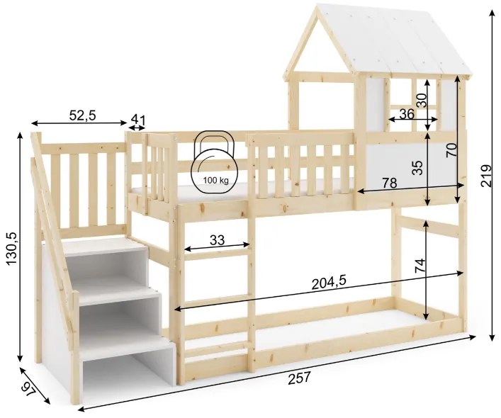 Interbeds Poschodová posteľ Antresola Domček so schodíkmi 200cm x 90cm