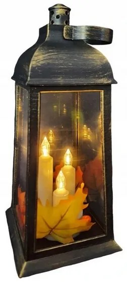 Grugen LED Jesenná lucena s 3 rôznymi sviečkami a listami 34 cm Čierno-zlatá