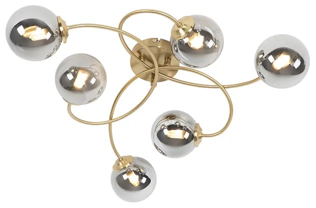 Moderné stropné svietidlo zlaté 6-žiarovkové s dymovým sklom - Atény