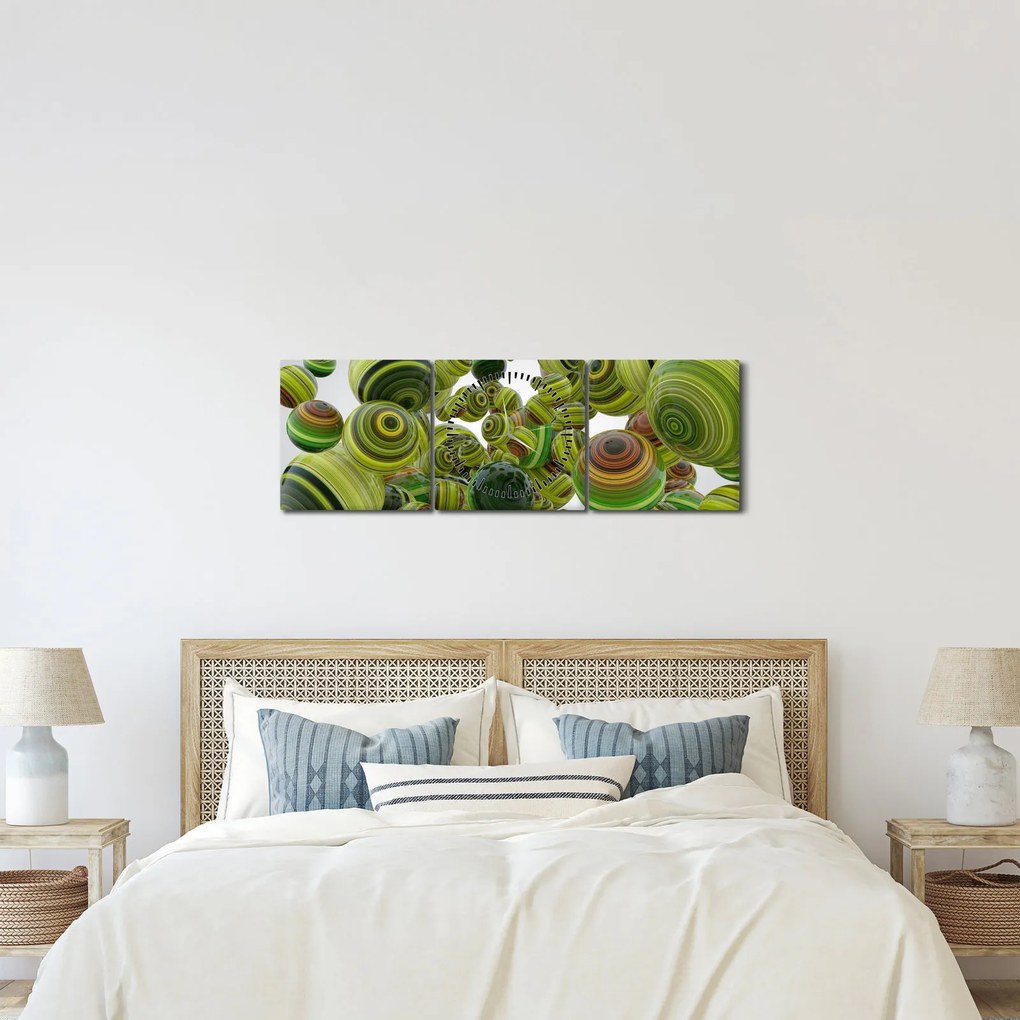 Obraz pruhovaných gúľ (s hodinami) (90x30 cm)