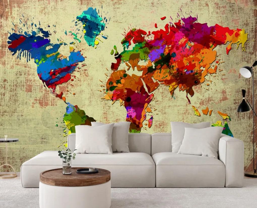 Fototapeta, Barevná mapa světa malovaná - 450x315 cm