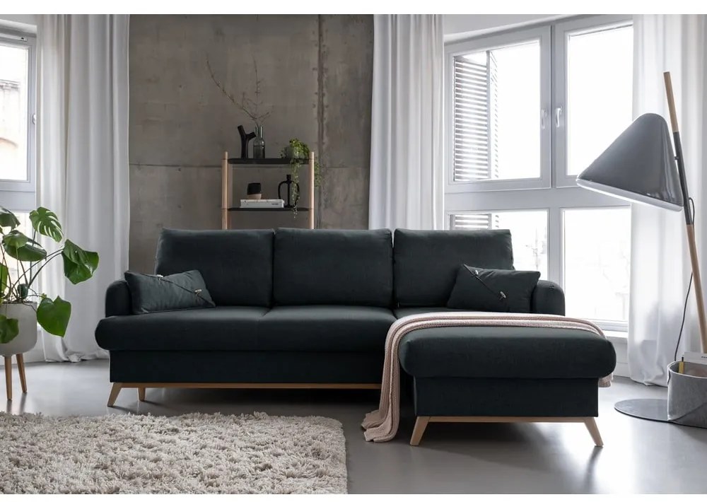 Tmavosivá rozkladacia/s úložným priestorom rohová pohovka (pravý roh/s leňoškou) Scandic Lagom – Miuform