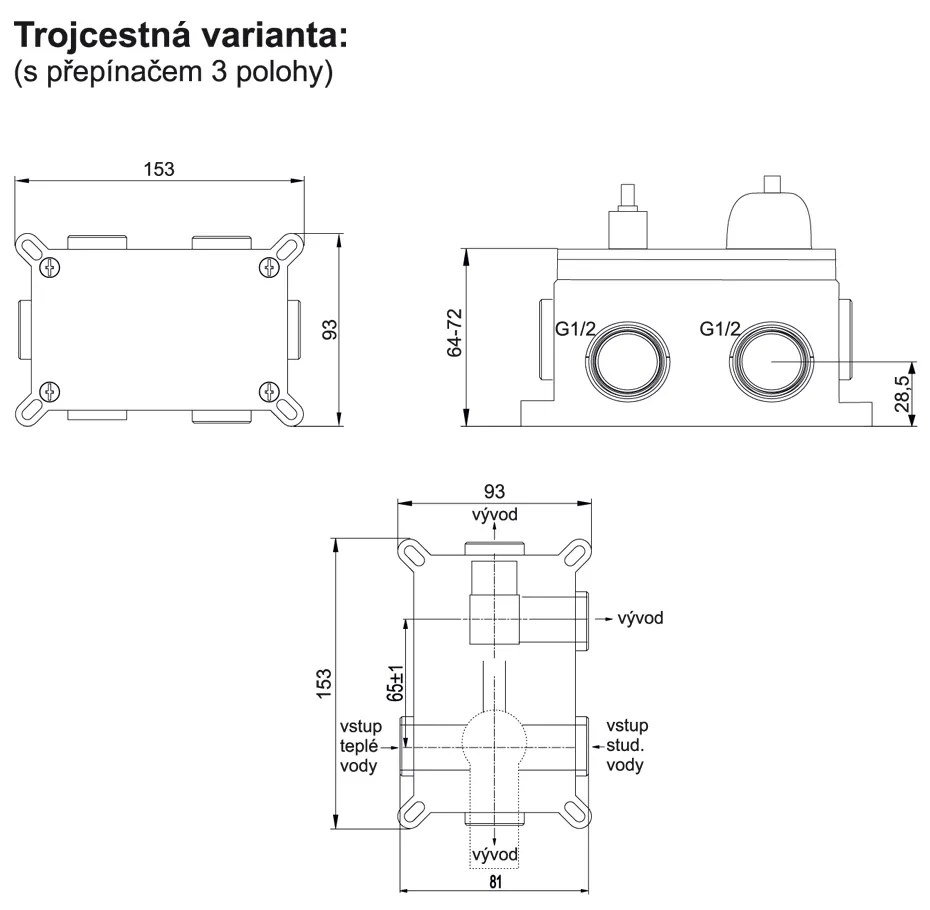 Mereo Mereo, Sprchová podomietková batéria s trojcestným prepínačom, Mada, Mbox, MER-CBQ60157MC